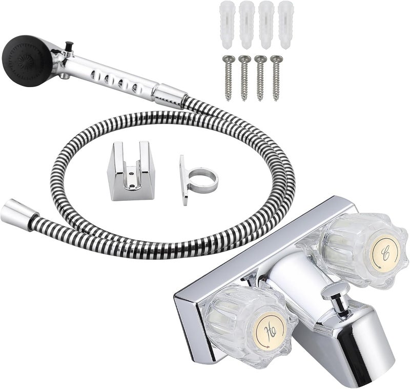 gcbcrit RV Shower Faucet with Hose and Head, RV Outdoor Shower Kits, RV Tub Faucet with Shower Diverter Outdoor Shower Kit Fits for RV/Campers,Travel Trailer,Motorhome (Bathtub Faucet Kit, Chrome) - Image 1